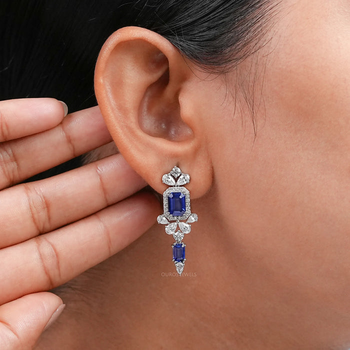 Blue Sapphire Gemstone Drop Earrings