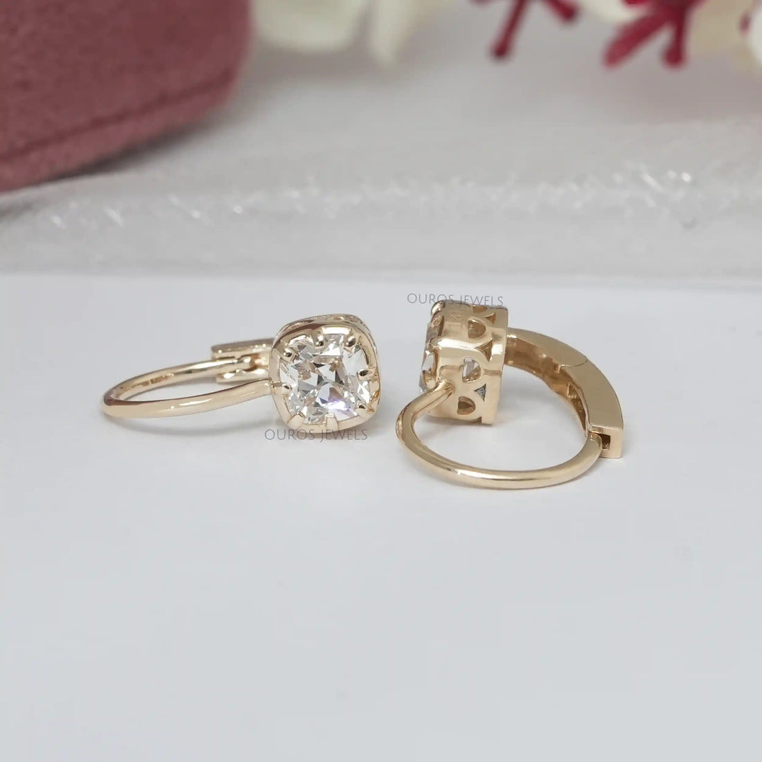 Old Mine Cushion Cut Lab Grown Diamond Drop Earrings Earrings