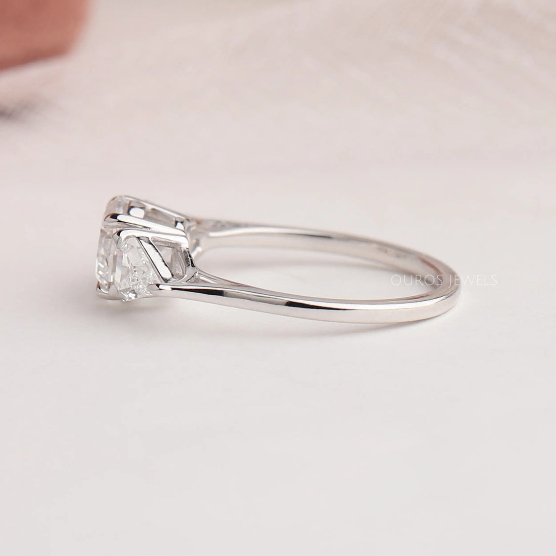 Three Stone Round Cut Lab Diamond Engagement Ring