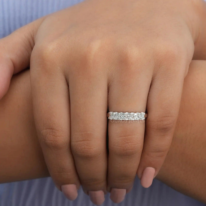 In finger look of oval shape lab created diamond engagement ring with seven stone setting