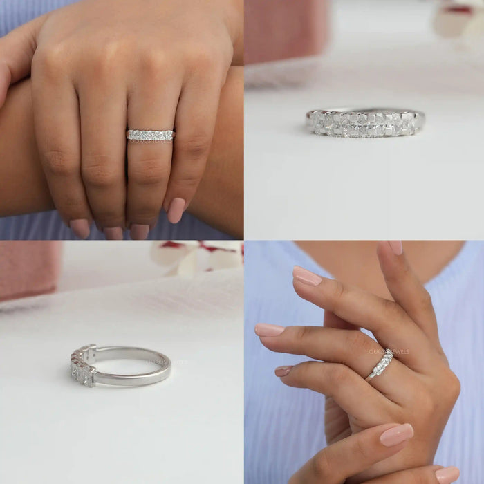 Collage of 7 stone diamond wedding band