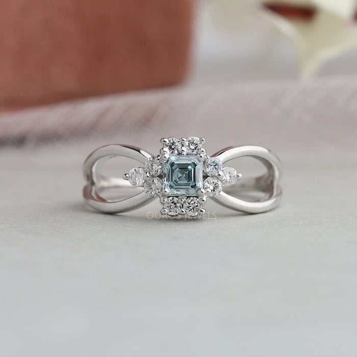 Front view of asscher cut cluster diamond ring, this vintage ring gets an antique & unique look.