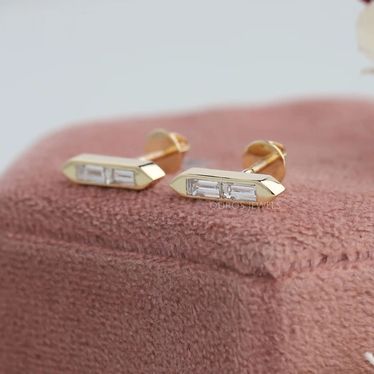 Baguette Cut Lab Grown Diamond Bar Stud Earrings Earrings