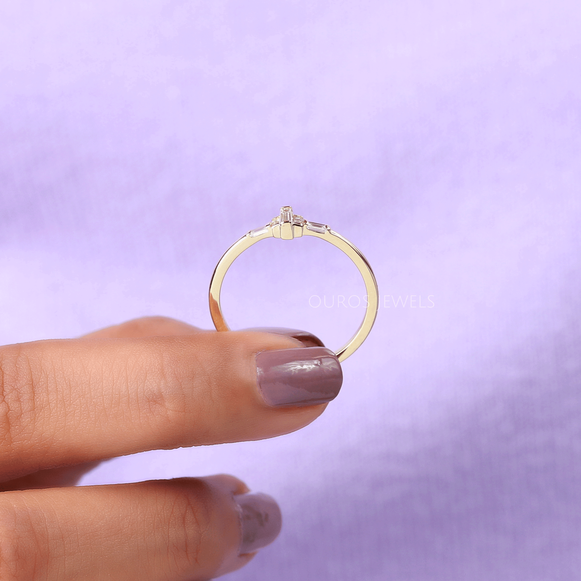 Baguette Cut Lab Diamond Dainty Ring