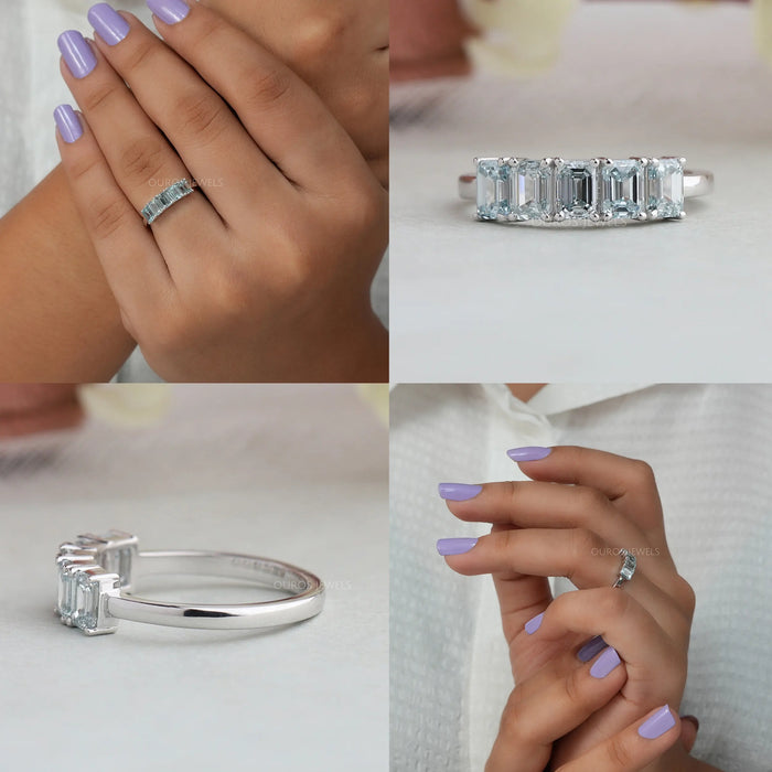 [Emerald Shaped Diamond Wedding Band]-[Ouros Jewels]