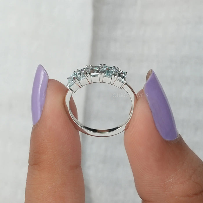 [Blue Emerald Diamond Wedding Band]-[Ouros Jewels]