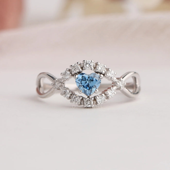 Heart and round cut lab made diamond infinity shaped anniversary ring