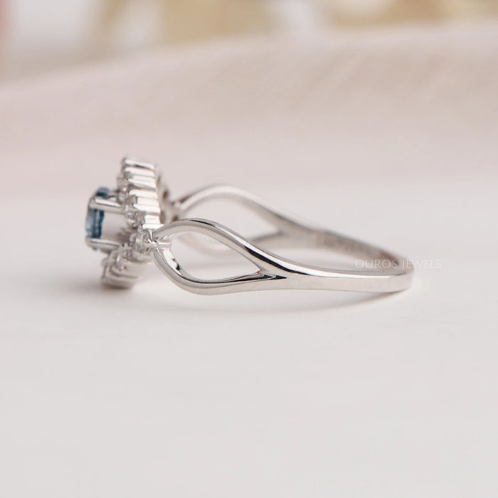14k white gold curved shank of blue heart brilliant cut diamond infinity wedding band