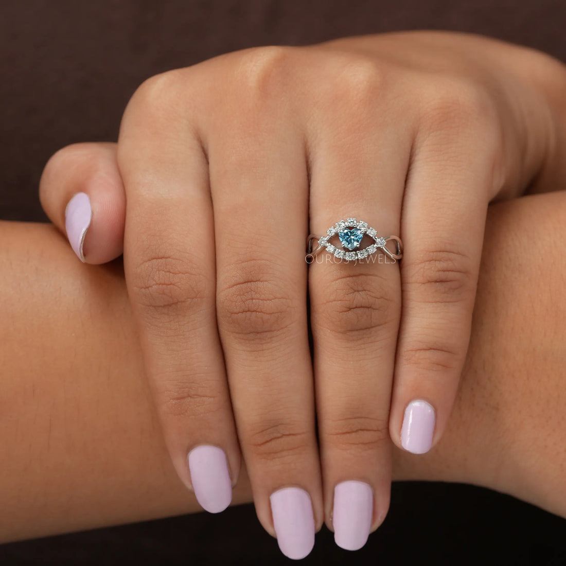 Blue Heart Cut Halo Infinity Diamond Ring