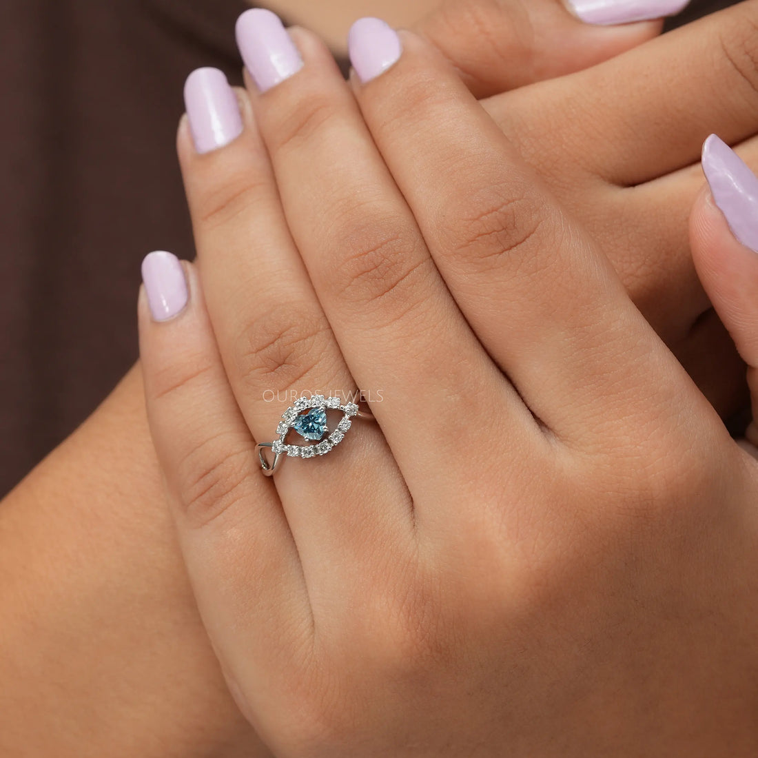 Blue Heart Cut Halo Infinity Diamond Ring