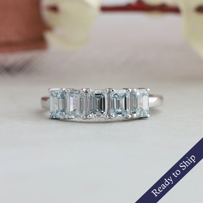 [Five Stone Light Blue Emerald Wedding Ring]-[Ouros Jewels]