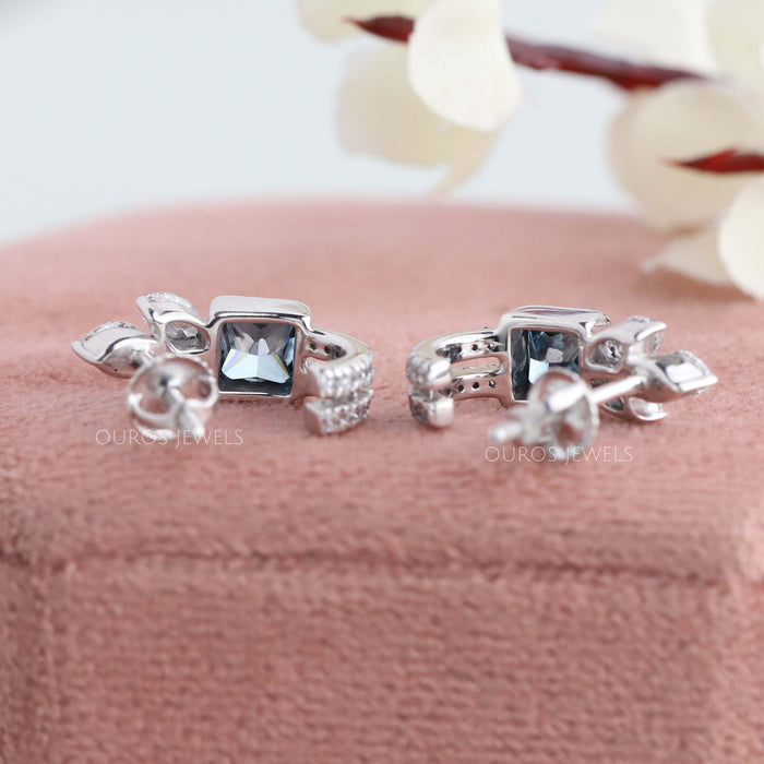 Blue Princess Cut Lab Grown Diamond Hoop Earrings