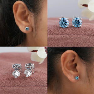 Collage view of Blue Round Diamond Stud Earrings.