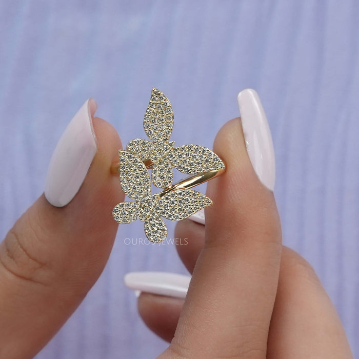Butterfly Shape Round  Cluster Diamond Anniversary Ring