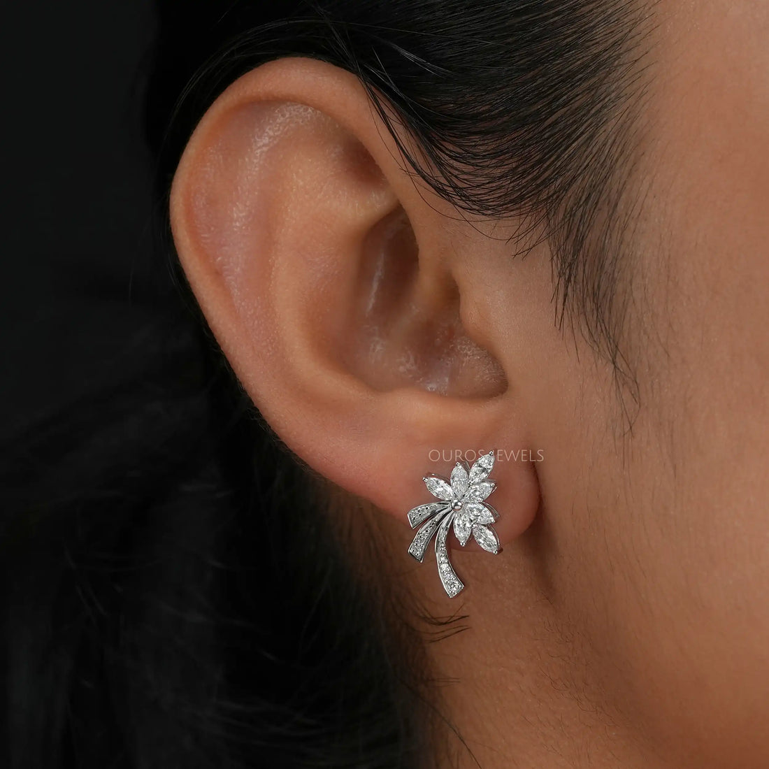 White Gold Marquise-Cut Cluster Diamond Earrings