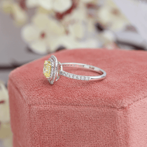 [Yellow Cushion Cut Diamond Double Halo Accent Ring in Yellow Gold]-[Ouros Jewels]