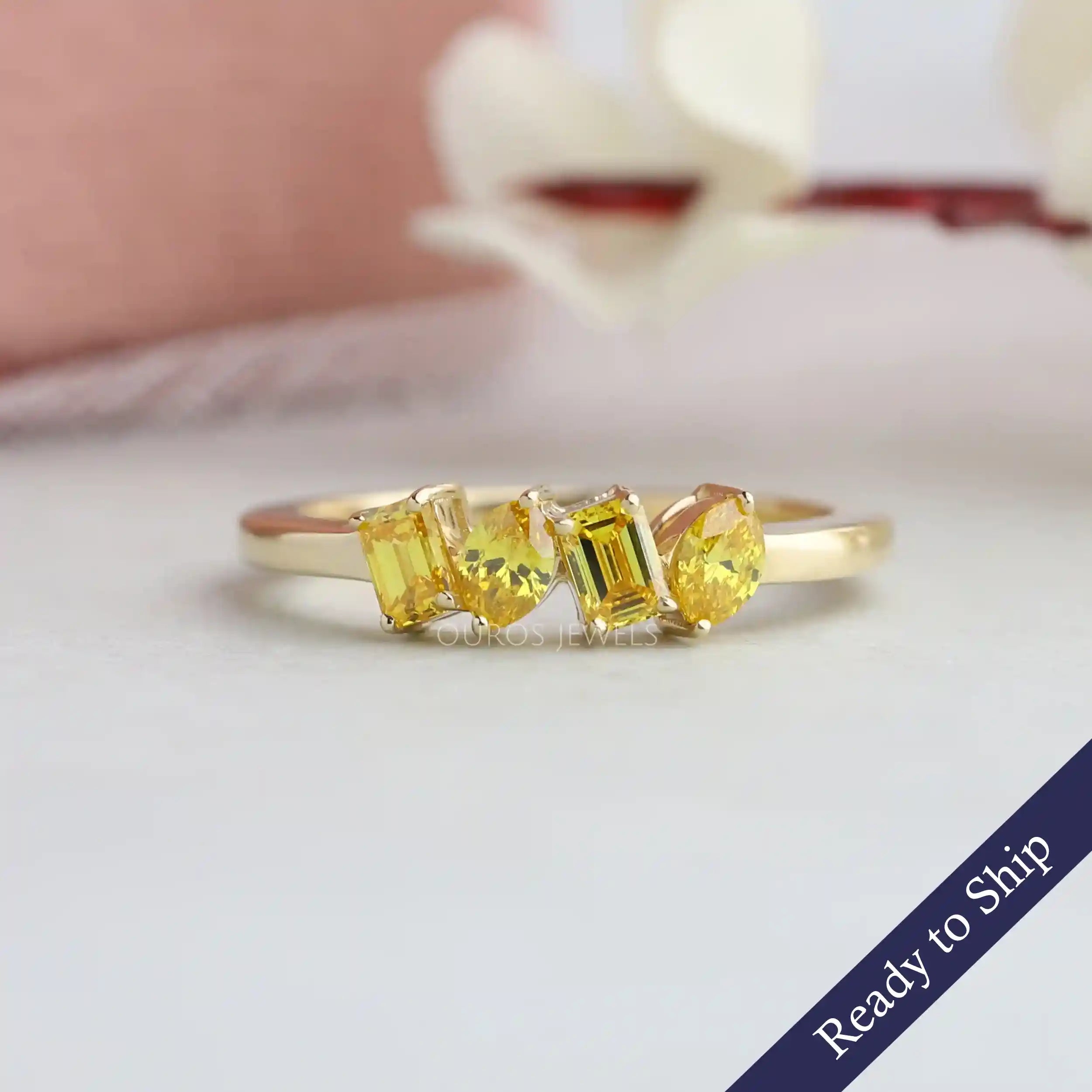 Yellow Marquise And Emerald  Diamond Ring