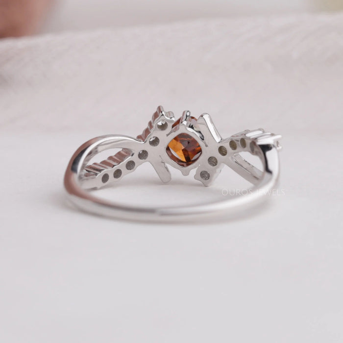 Back side look of inifnity cushion diamond engagement ring
