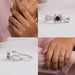 Collage of brilliant cushion cut lab diamond engagement ring in fancy vivid orange color