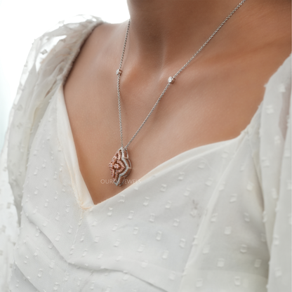 Floral Style Round Cut Diamond Halo Pendant Necklaces