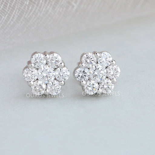 floral round diamond stud earrings