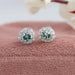 [Green Oval Diamond Halo Screw Back Stud Earrings]-[Ouros Jewels]