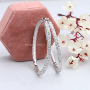 pave set round diamond hoop earrings 