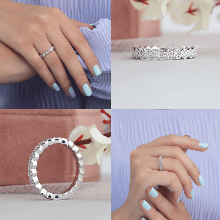 [Collage of Milgrain Pring Set Round Diamond Wedding Band]-[Ouros Jewels]