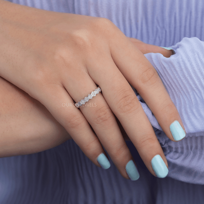 [Hexagone Shape Round Lab Diamond Band]-[Ouros Jewels]