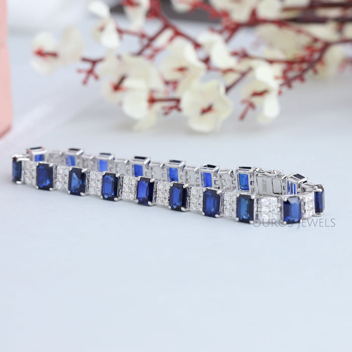 Women's Blue Sapphire Radiant Diamond Bracelet