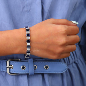 Women's Blue Sapphire Radiant Diamond Bracelet