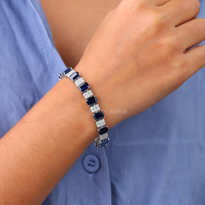 Women's Blue Sapphire Radiant Diamond Bracelet