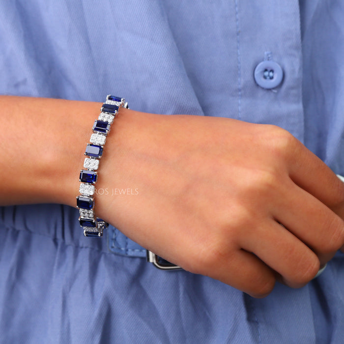 Women's Blue Sapphire Radiant Diamond Bracelet