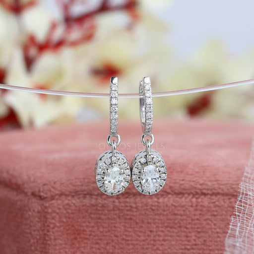 [Oval Diamond Dangle Earrings]-[Ouros Jewels]