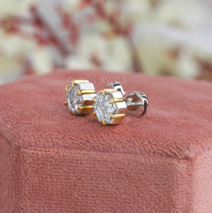 [Vintage Hexagon Stud Diamond Earrings For Her]-[Ouros Jewels]