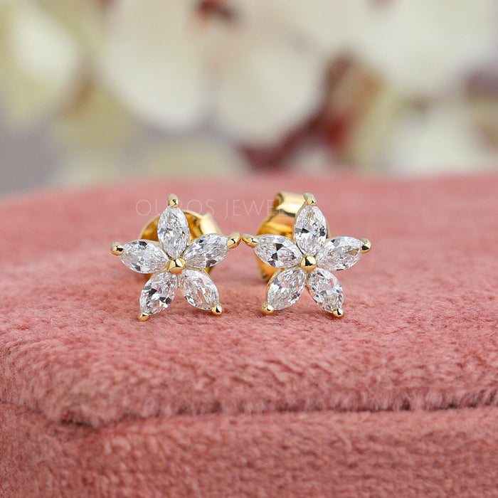 Floral Shape Marquise Diamond Earring