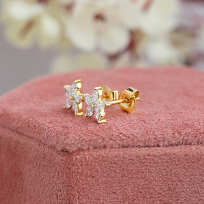 Floral Shape Marquise Diamond Earring