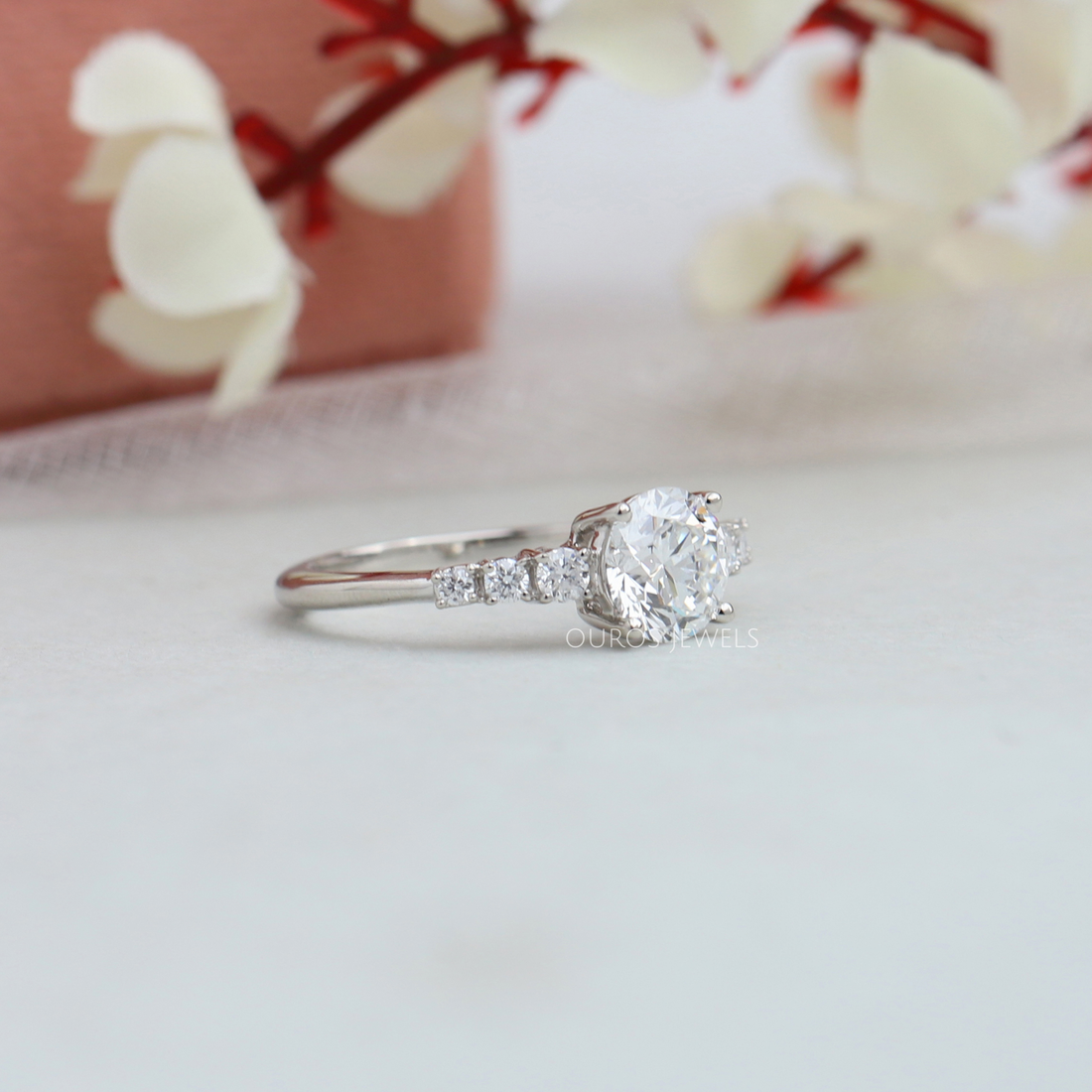 7 Stone Round Cut Solitaire Accent Engagement Ring Ring