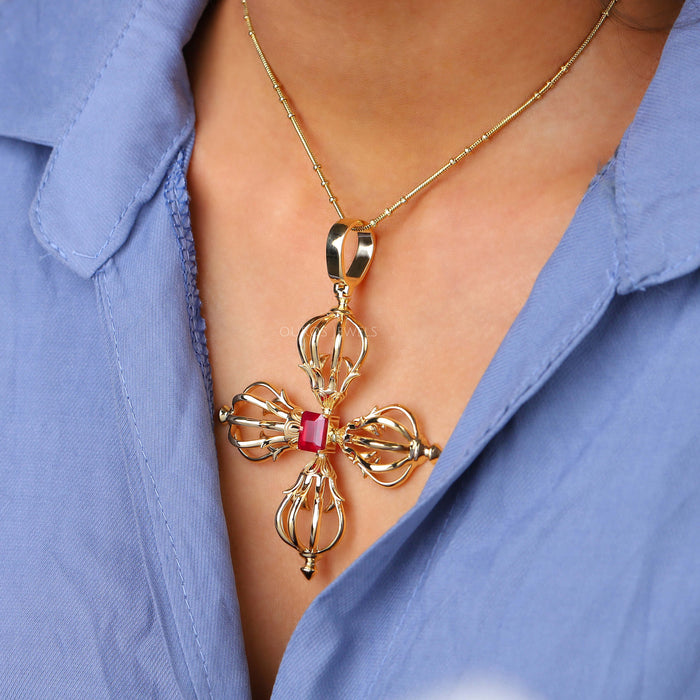 Antqiue Celtic Cross Emerald Ruby Necklace