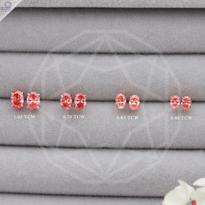 Pink Oval Cut Screw Back Earrings