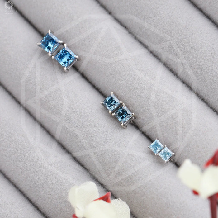 [Blue Stud Earrings]-[Ouros Jewels]