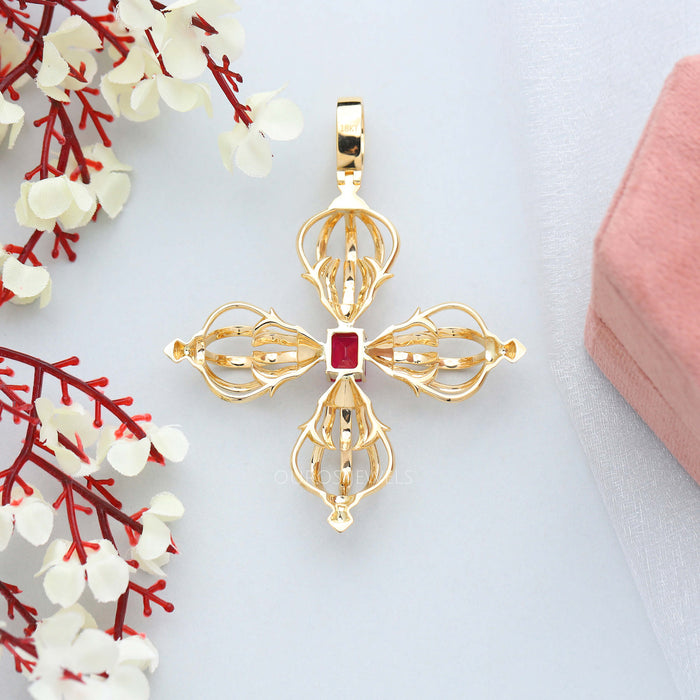 Antqiue Celtic Cross Emerald Ruby Necklace