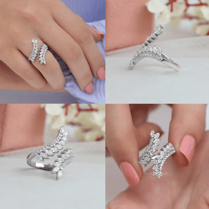 Marquise Cut Diamond Leaf Bypass Ring