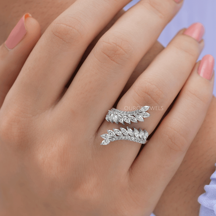 Marquise Cut Diamond Leaf Bypass Ring