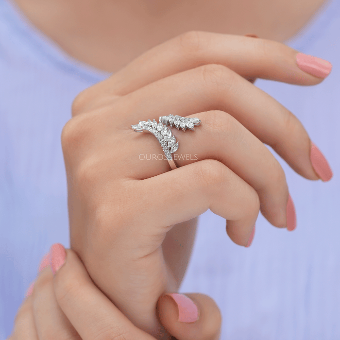 Marquise Cut Diamond Leaf Bypass Ring