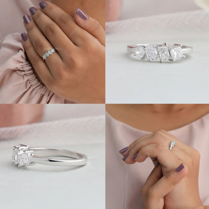 Collage of four stone wedding ring in 14 karat white gold