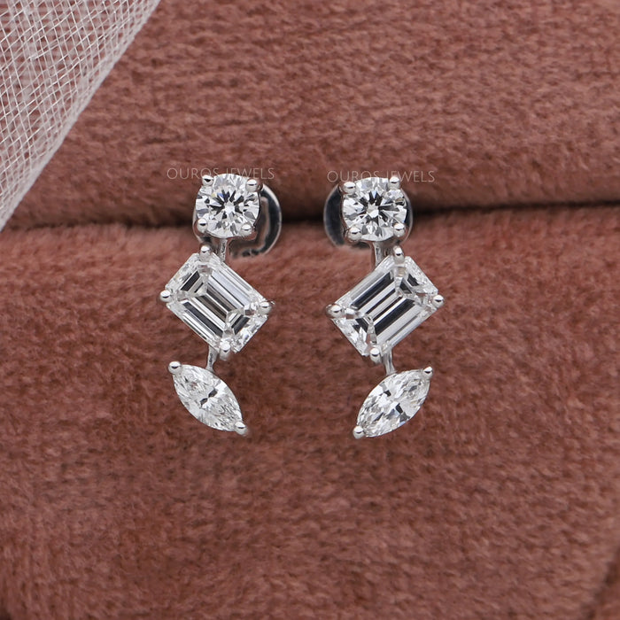 [Multi Shape Three Diamond Earrings]-[Ouros Jewels]
