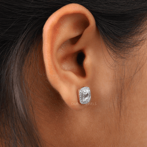 [Old Mine Cushion Cut Halo Stud Earrings For Her]-[Ouros Jewels]