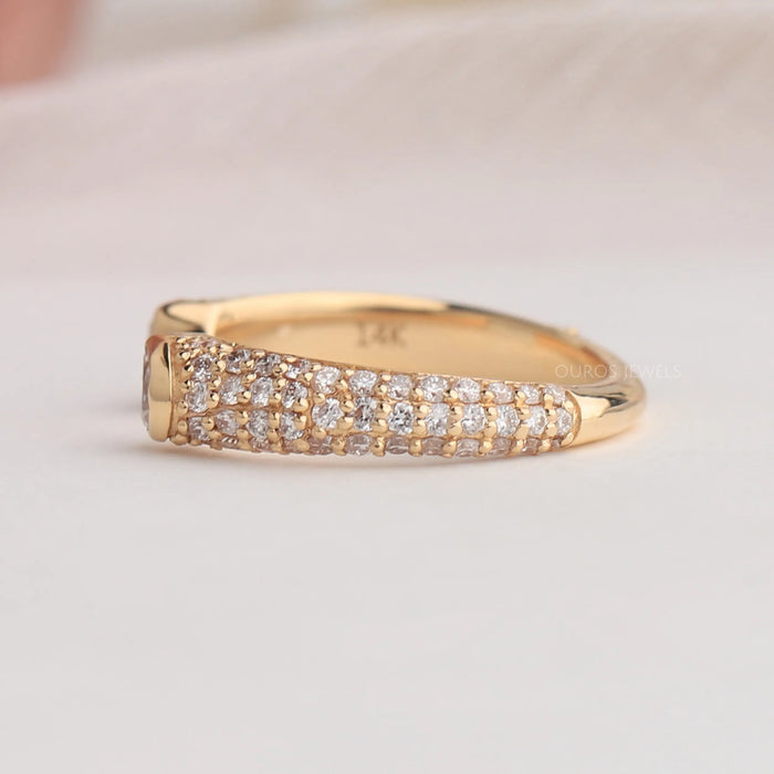 14k yellow gold band studded with round cut lab diamonds