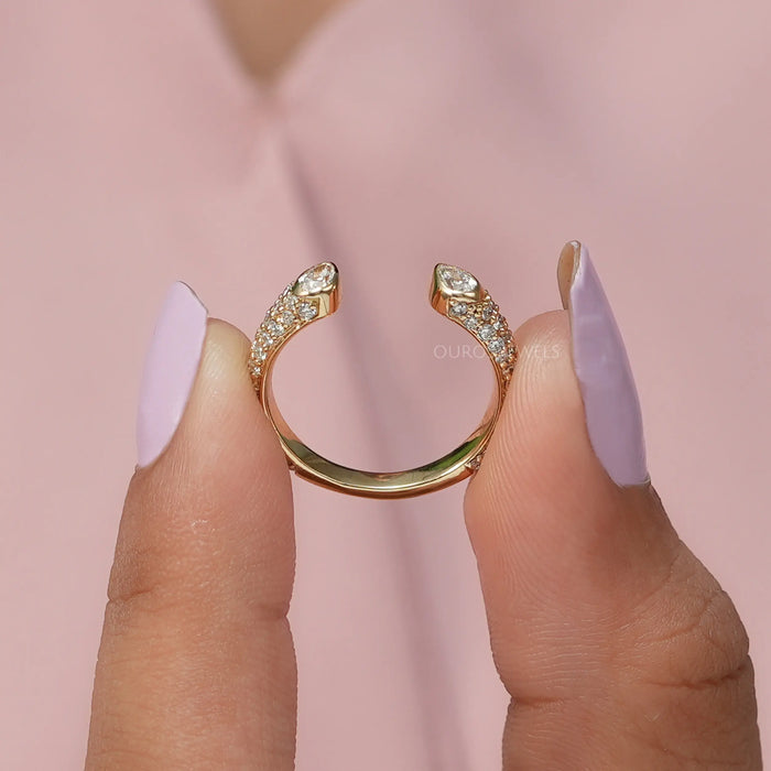 A close up look of Fancy Cut Eco-Friendly Diamond Pave Set Ring